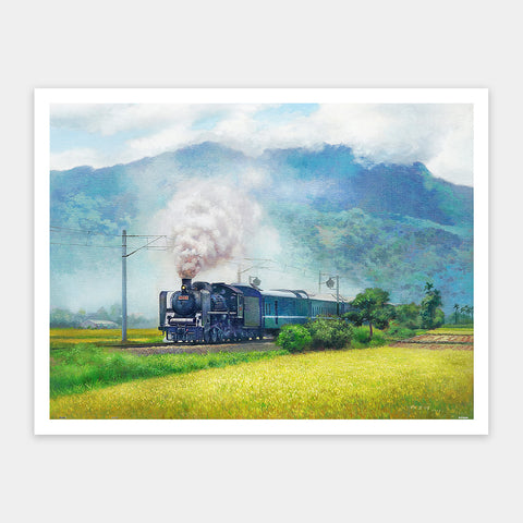 A Steam Train Passes Through the Rice Fields - 1200 Piece Jigsaw Puzzle