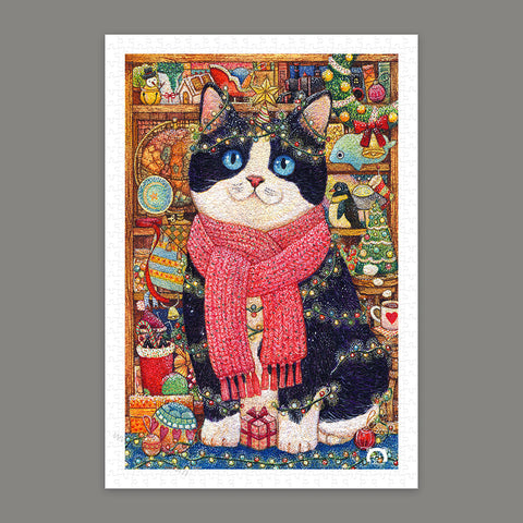 Pintoo H3390 Cat's Christmas Collection Cabinet by Cotton Lion - 600 Piece Jigsaw Puzzle