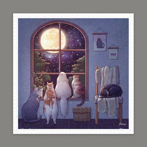 Pintoo H3453 Viewing the Moon by  Limduey - Kitten's Life Routine - 900 Piece Jigsaw Puzzle