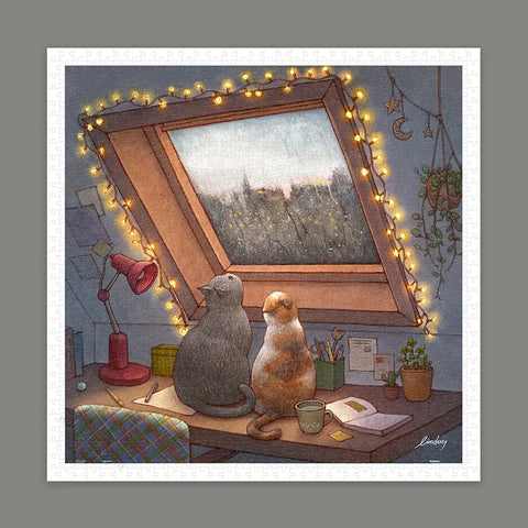 Pintoo H3455 Raining Window by  Limduey - Kitten's Life Routine - 900 Piece Jigsaw Puzzle