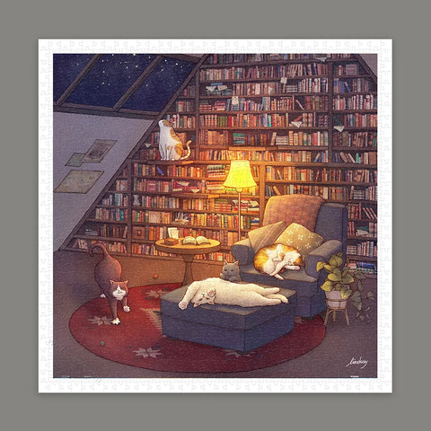 Pintoo H3456 Library by  Limduey - Kitten's Life Routine - 900 Piece Jigsaw Puzzle