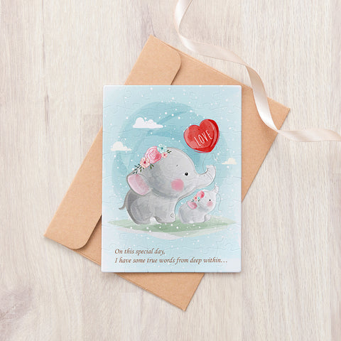 Elephant Family (Mother's day) - 48 Piece Puzzle Card