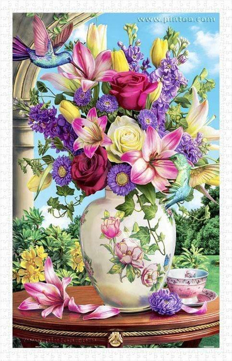 Flowers and Hummingbird - 1000 Piece Jigsaw Puzzle