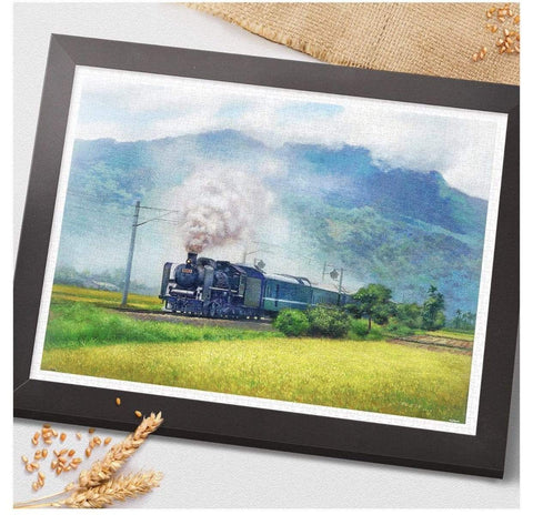 A Steam Train Passes Through the Rice Fields - 1200 Piece Jigsaw Puzzle