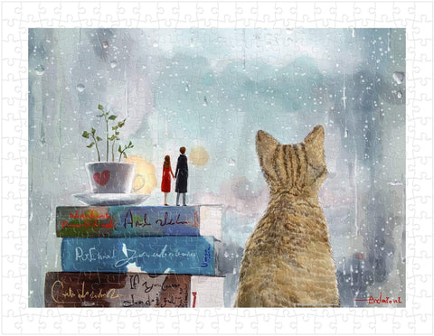 Lovers and Cat - 300 Piece Jigsaw Puzzle